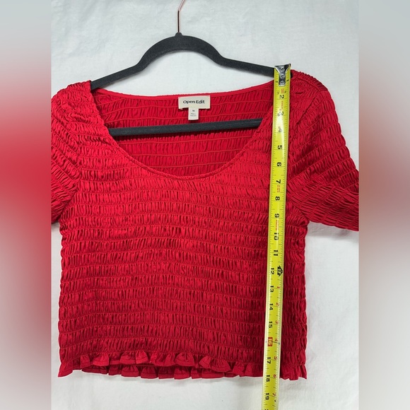 Open Edit Womens Red Smocked Long Sleeve Crop Top Shirt Size M - Picture 5 of 7